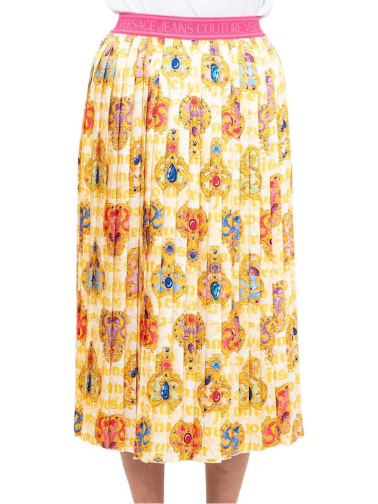 Plisse Tape Denim Midi Rock Mehrfarbig