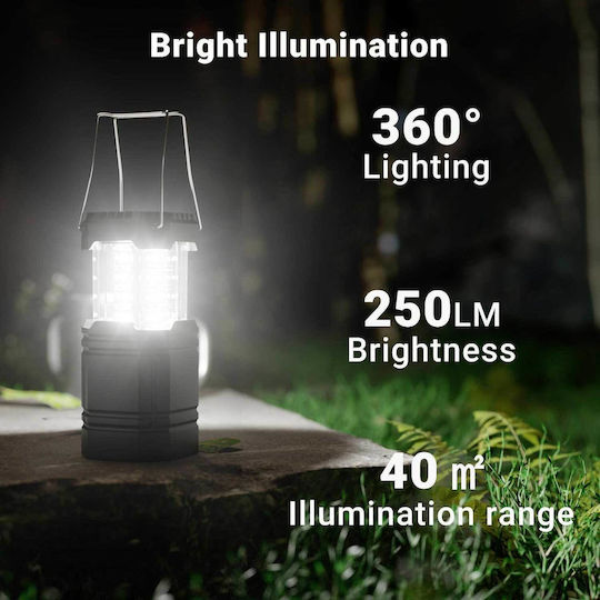 Rocam CL1000 Lantern Led Solar for Camping Waterproof with Flashlight & Powerbank 200lm 2.4W Black