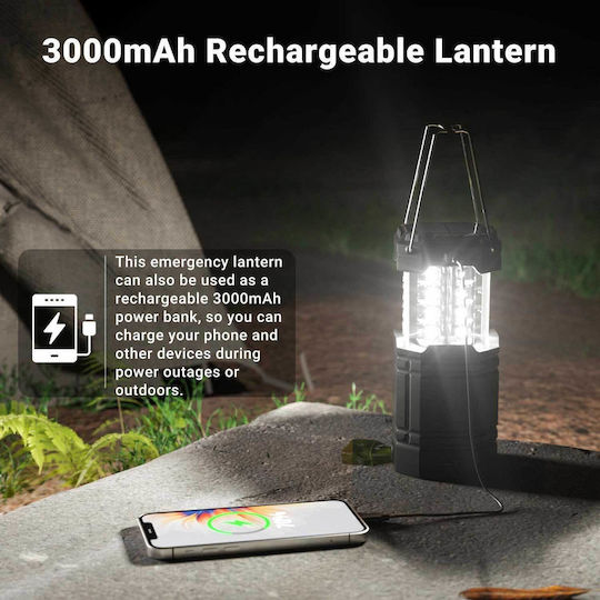 Rocam CL1000 Lantern Led Solar for Camping Waterproof with Flashlight & Powerbank 200lm 2.4W Black