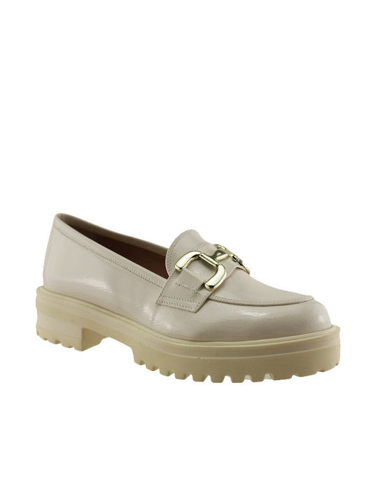 Stefania Patent Leather Women's Moccasins in Beige Color