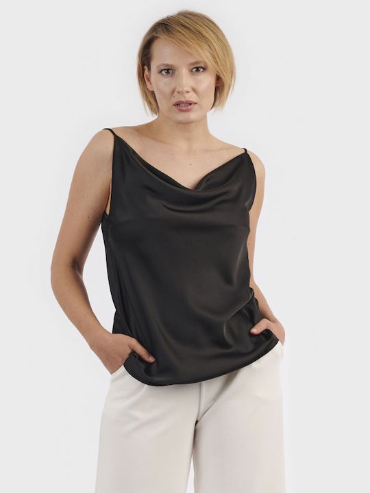 BelleFille Damen Bluse Drapierung mit Trägern Black