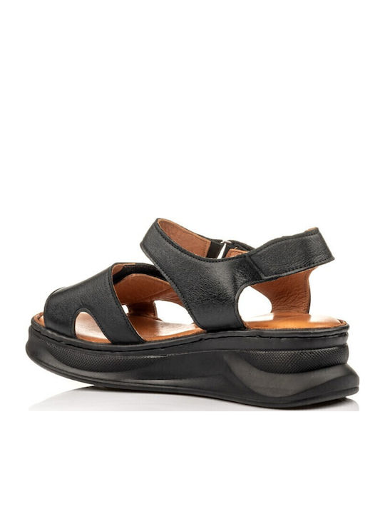 Leder Flache Sandalen für Damen Anatomisch in Schwarz Farbe