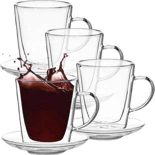 Quasar Σετ Φλιτζάνια Cappuccino Γυάλινα Διάφανα 250ml 4τμχ