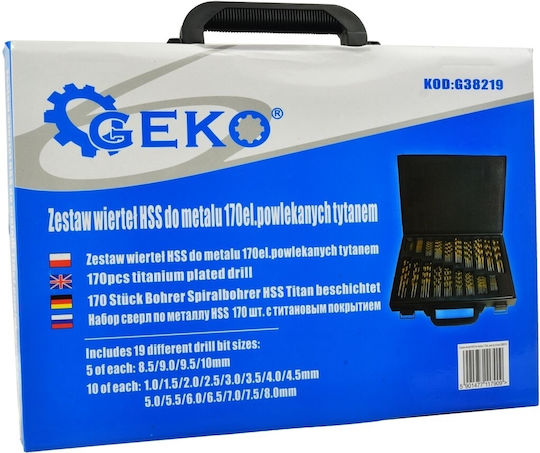 Geko Σετ 170 Τρυπάνια HSS Τιτανίου με Κυλινδρικό Στέλεχος για Μέταλλο