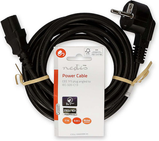 Nedis Cegl10000bk30 Power Cable Schuko Ars Angle 90° Iec-320-c13 Thiel 3.00m Power Cable Schuko Ars