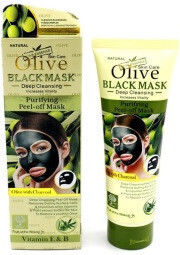 Mască de față Mască de față cu cărbune activat Măsline Vitamina E și B Wokali Olive Black Mask 130 Ml