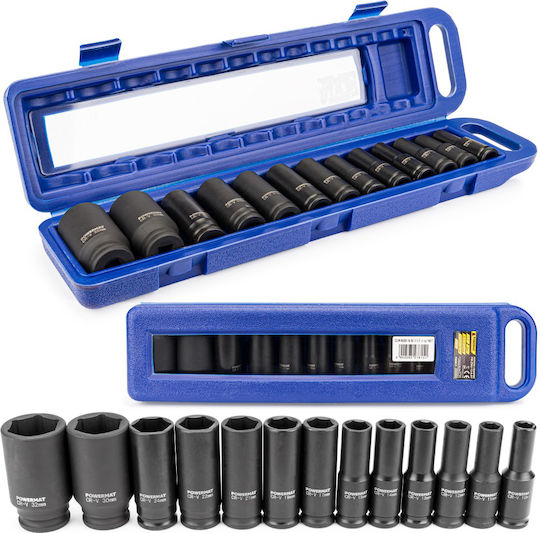 Powermat Căpăcei Pneumatic - Pneumatic Hexagonali cu Patrat de Prindere 1/2" Set 13buc