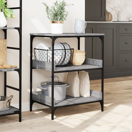 vidaXL Wooden Kitchen Trolley 3 Tiers Gray 60x41x80.5cm