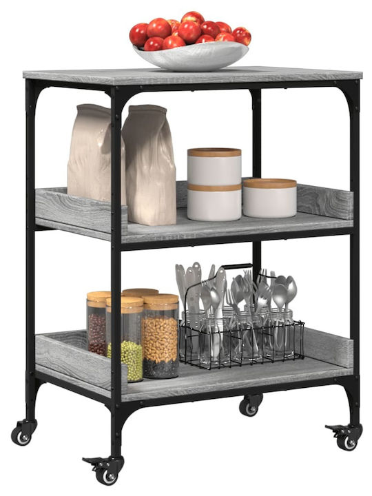 vidaXL Wooden Kitchen Trolley 3 Tiers Gray 60x41x80.5cm