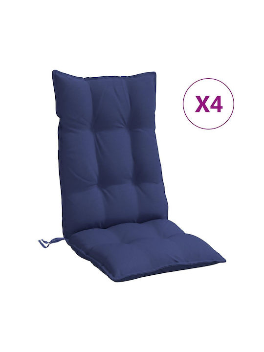 vidaXL Waterproof Garden Chair Cushion with Back Blue 4pcs 50x120cm.