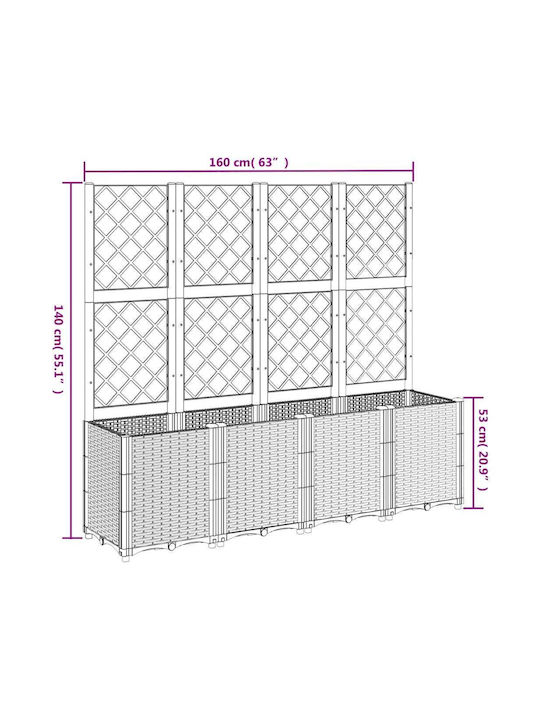 vidaXL Garden Planter Box Plastic Grey 160x40x140cm.