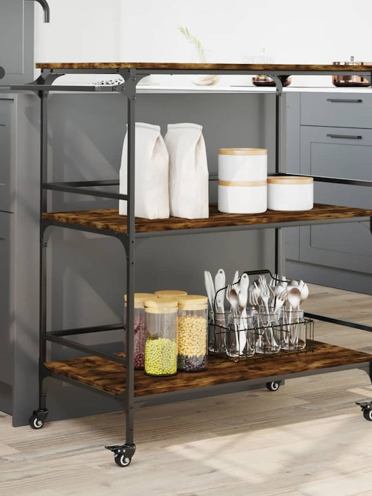 vidaXL Wooden Kitchen Trolley 3 Tiers Brown 100.5x50x105cm