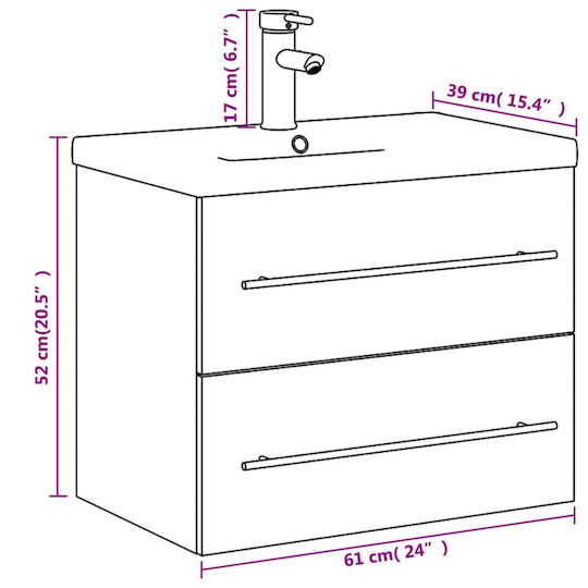 vidaXL Ντουλάπι Πάγκος με Νιπτήρα Μ60xΒ38.5xΥ48cm Γκρι