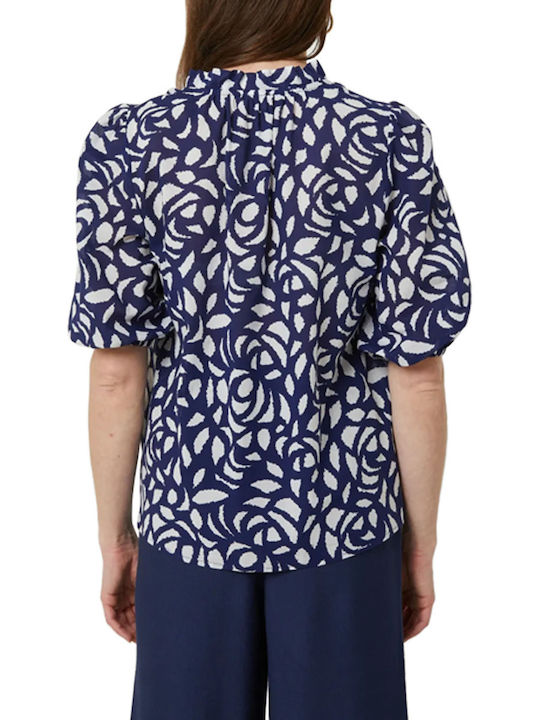 C'est Beau La Vie Damen Bluse mit V-Ausschnitt Blue