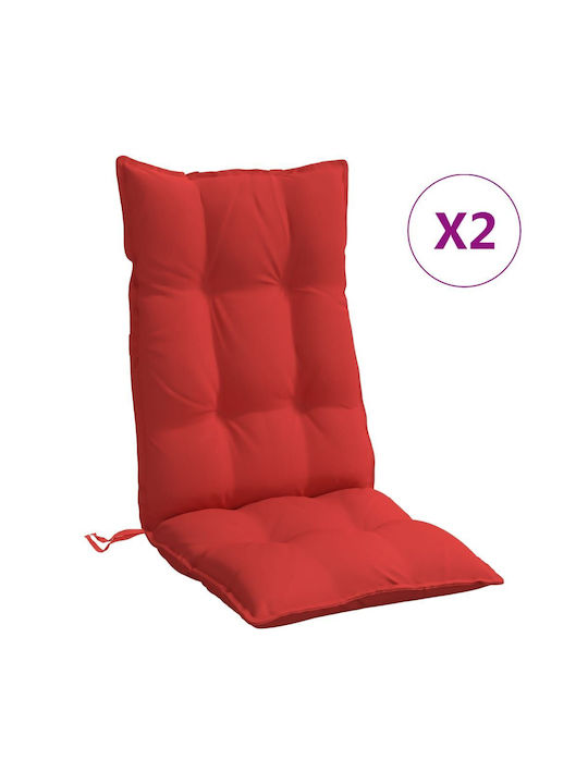 vidaXL Waterproof Garden Chair Cushion with Back Red 2pcs 50x120cm.