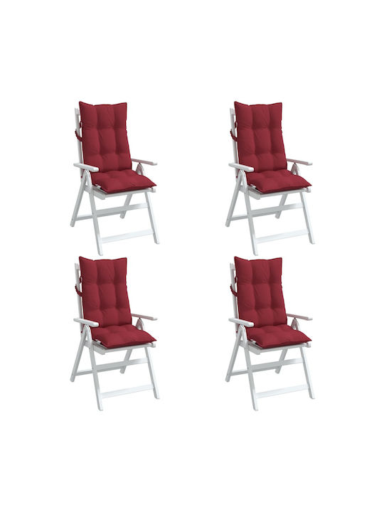 vidaXL Waterproof Garden Chair Cushion with Back Bordeaux 4pcs 50x120cm.