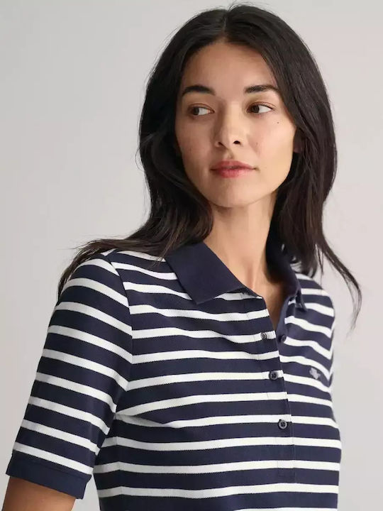 Bluza damă Polo Mâneci Scurte Cu Dungi Albastru Închis