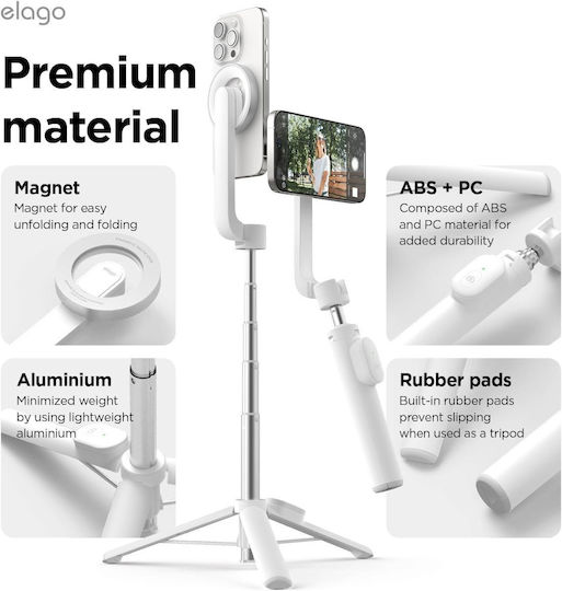 Elago Selfie Stick Cell Phone Tripod with Bluetooth White