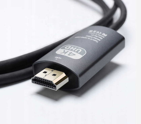 Zenwire HDMI 2.0 Премиум Високоскоростен 4K 60Hz HDR Кабел HDMI Мъжки - USB-C Мъжки 2м Сив