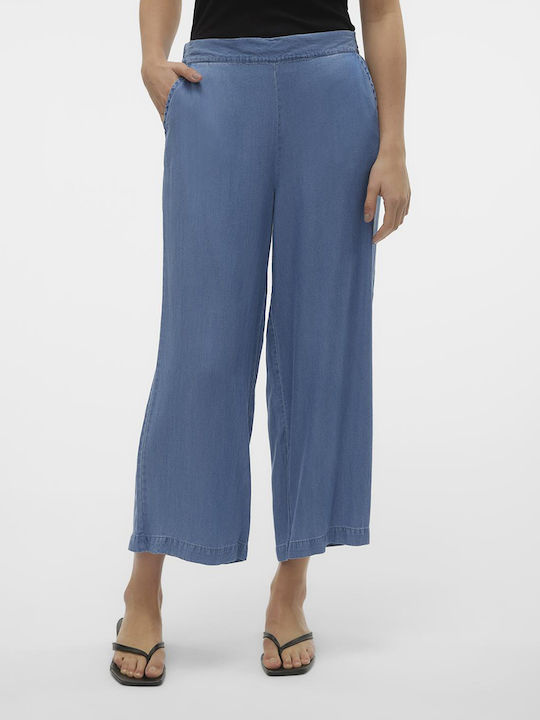 Vero Moda Ψηλόμεσο Γυναικείο Jean Παντελόνι σε Wide Γραμμή Medium Blue Denim