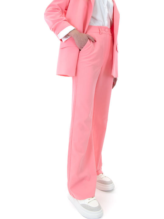 Damen Hochbund Pantaloona in Breit Bein Stil Rosa (s24t8313-rosa)