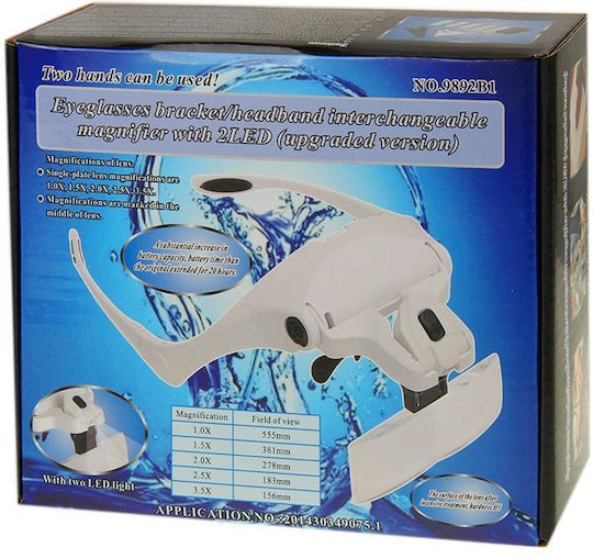 5 Lenses 1.0x-3.5x Loupe Glasses Bracket Headband Magnifier 2 LED Lights Eye Magnification Goggles Magnifying Tool White