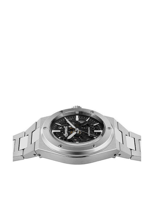 Ingersoll Ανδρικό Ρολόι 43mm Αυτόματο με Ασημί Μεταλλικό Μπρασελέ