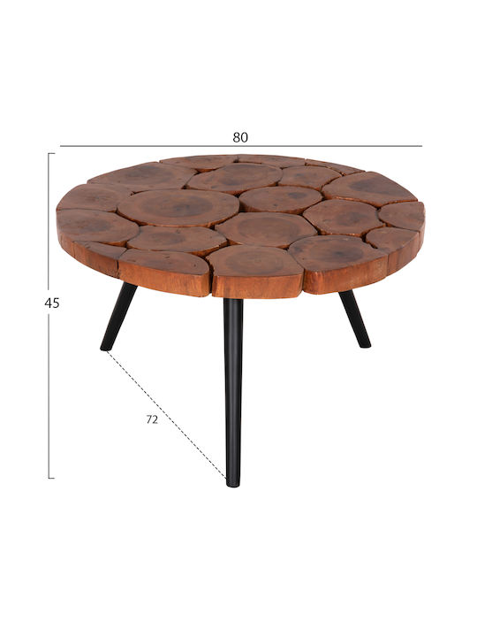 Round Coffee Table Ribben made of Solid Wood Φυσικό-μαύρα L80xW80xH45cm