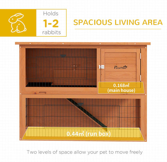 Pawhut 2-Level Wooden Outdoor Hutch Removable Tray 1-2 Rabbits Orange