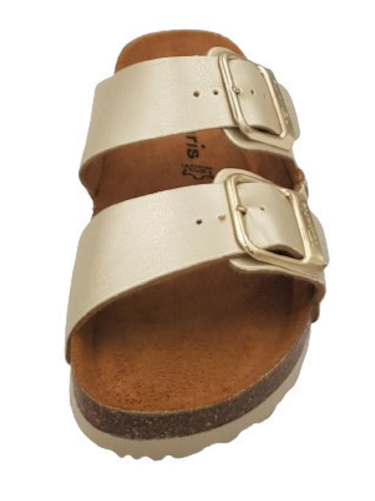 Leder Flache Sandalen für Damen Anatomisch in Gold Farbe