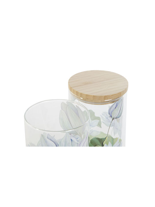 DKD Home Decor Set 1pcs Jars General Use with Lid Glass Blue 10cm