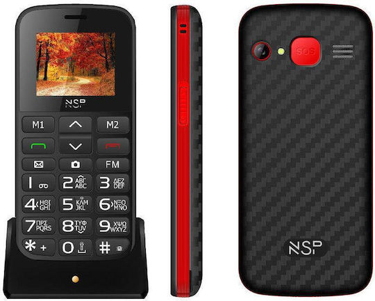 NSP 2000DS Dual SIM Κινητό με Μεγάλα Κουμπιά Black Red