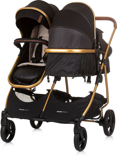 Chipolino Duo Smart Ρυθμιζόμενο Καρότσι για Δίδυμα Kατάλληλο για Nεογέννητο Obsidian Gold 12.2kg