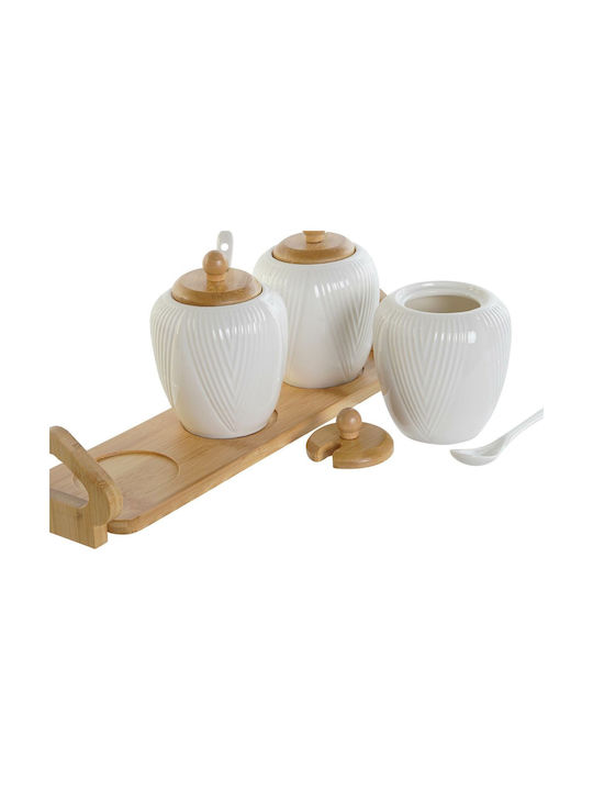 DKD Home Decor Set 4Stück Gläser Zucker mit Deckel Porzellan Weiß 9x7x31cm