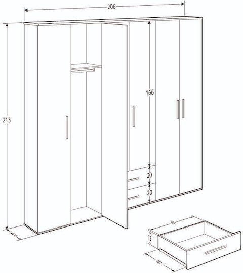Εξάφυλλη Ντουλάπα Λευκό 206x52x213cm