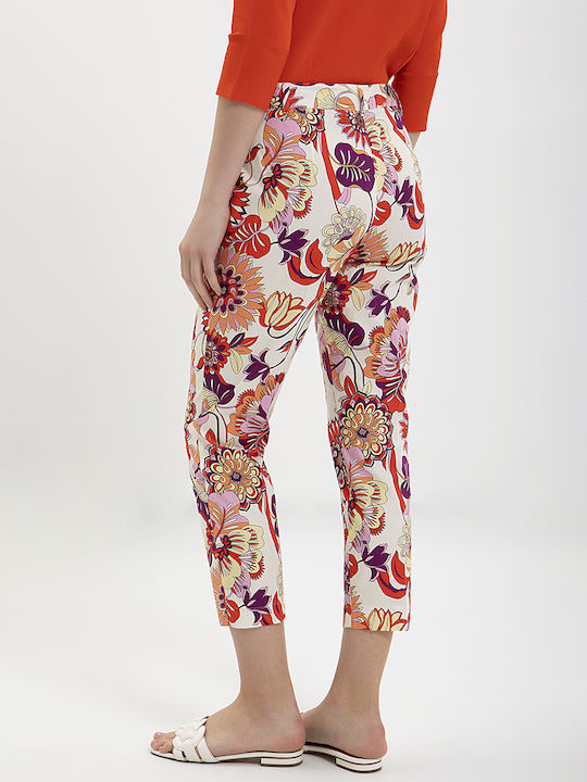 Pennyblack Femei Bumbac Capri Pantaloni Floral Bej