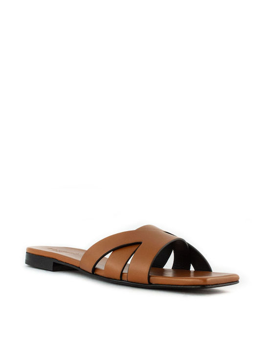 Perlapura Leather Women's Flat Sandals in Tabac Brown Color