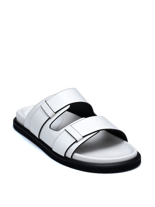 Perlapura Leather Women's Flat Sandals Flatforms in White Color