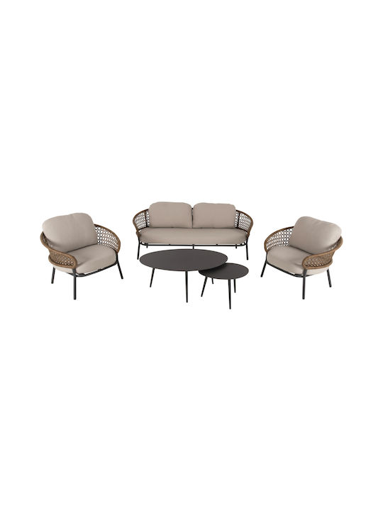 Set Cameră De Zi Pentru Exterior Brey 5 Piese Khaki Cu Perne