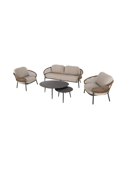 Set Cameră De Zi Pentru Exterior Brey 5 Piese Khaki Cu Perne