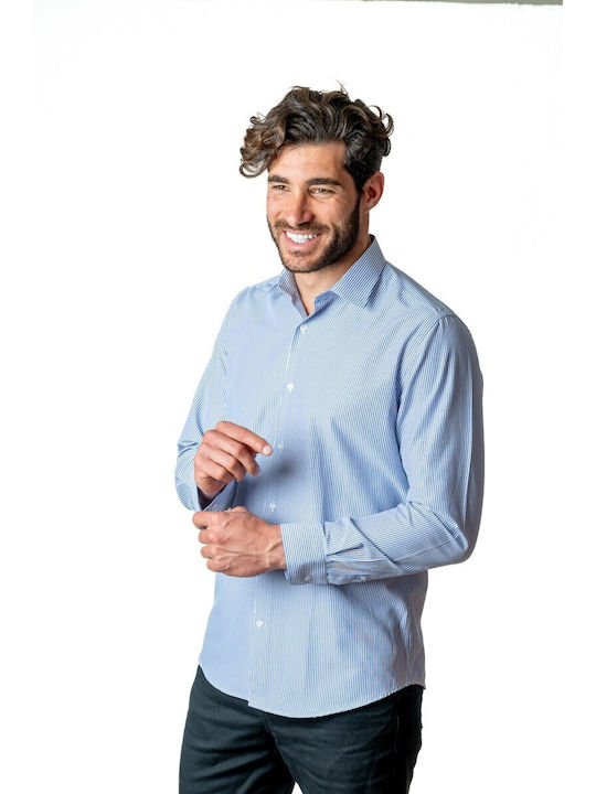 Long Sleeve Cotton Striped Light Blue Shirt