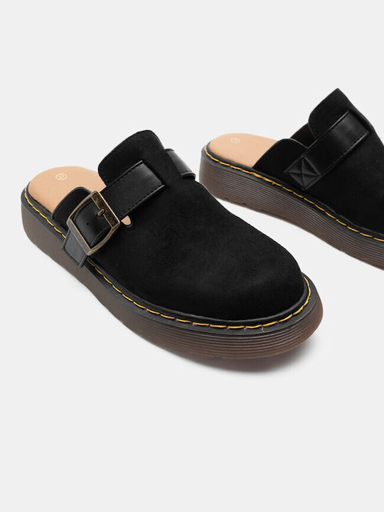 Luigi Flat Mules Black