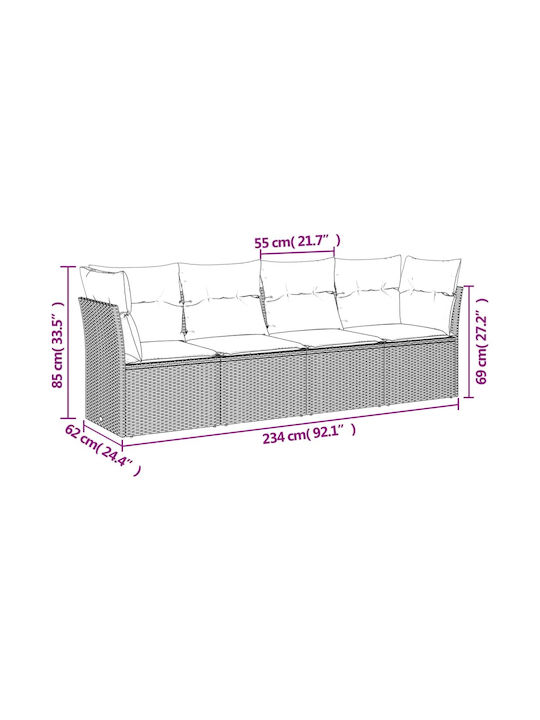 Canapea Cu Patru Locuri De Exterior Din Rattan Cu Perne 55x55x69cm