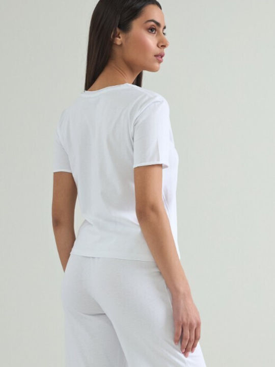 Cento Fashion Women's Blouse Cotton with V Neck White
