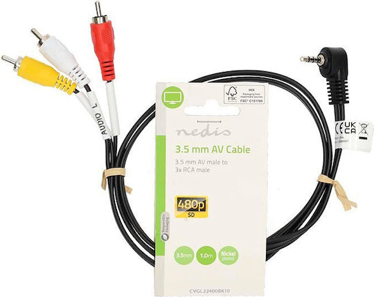 Nedis Cablu Audio 3,5 Mm Male - 3x Rca De Sex Masculin Negru 1m Cvgl22400bk10