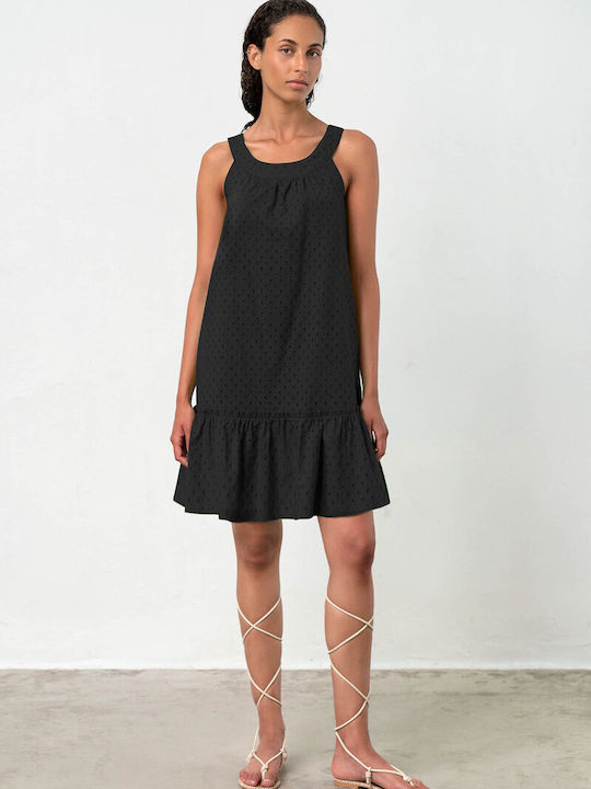 Vamp Summer Mini Dress with Ruffle Black