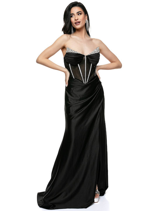 RichgirlBoudoir Maxi Kleid Satin mit Schlitz Schwarz