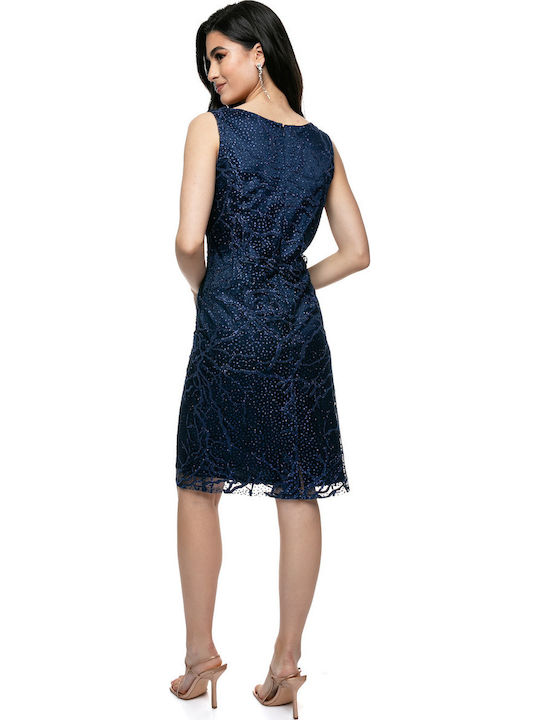 Midi Evening Dress with Mesh Blue
