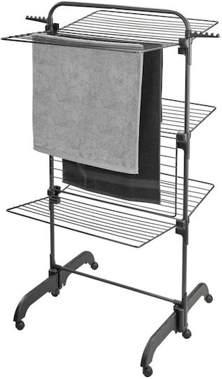 vidaXL Folding Floor Metallic Clothes Drying Rack with Wheels with Hanging Length 42m