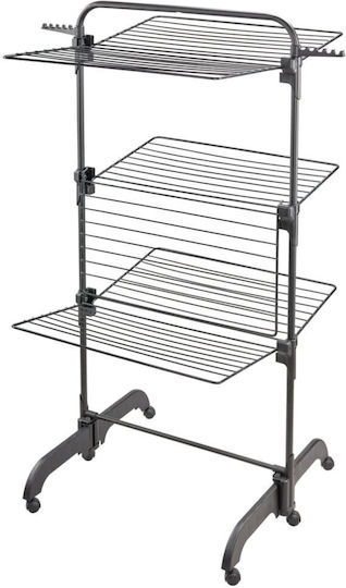 vidaXL Folding Floor Metallic Clothes Drying Rack with Wheels with Hanging Length 42m